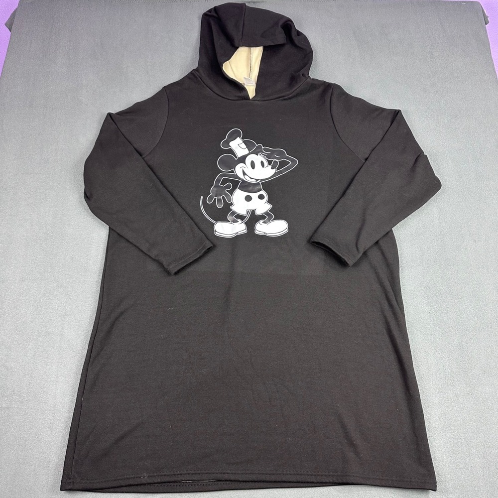 Disney Mickey Mouse Graphic Hoodie Dress Black Fleece Lined 1XL